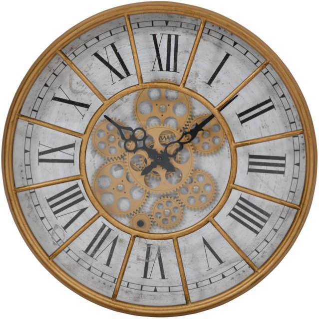 Time Gold Finish Moving Cog Wall Clock 40cm