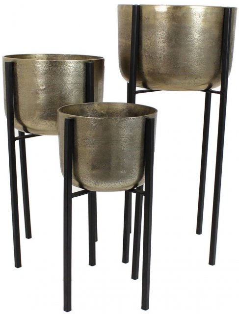 Evolution Set of Three Textured Aluminium Planters on Black Stands