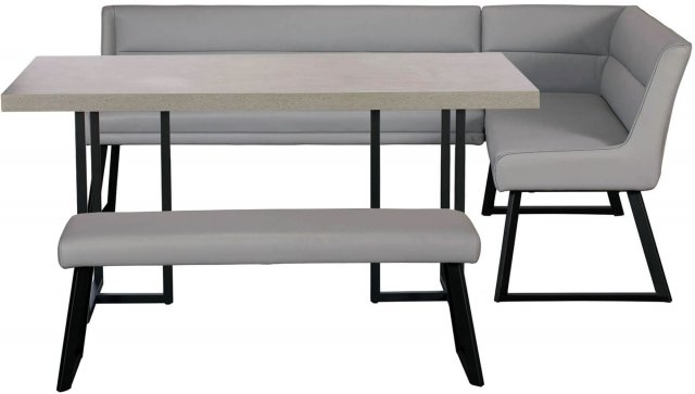 Lauren Concrete-Effect Top Dining Table, Corner Bench (Left) and Low Bench Set