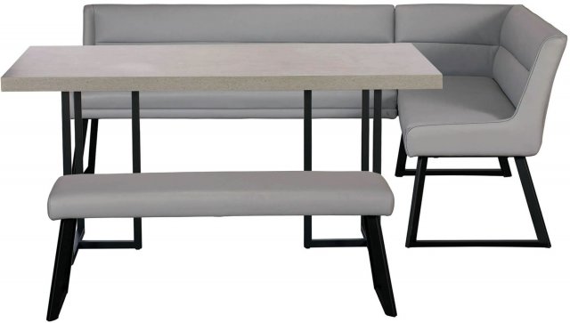 Lauren Concrete-Effect Top Set: 135cm Dining Table, Corner Bench (Left) and Low Bench