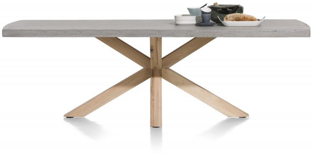 Maitland Dining Table In Faux Concrete Top with Solid Wild Oak Cross Base