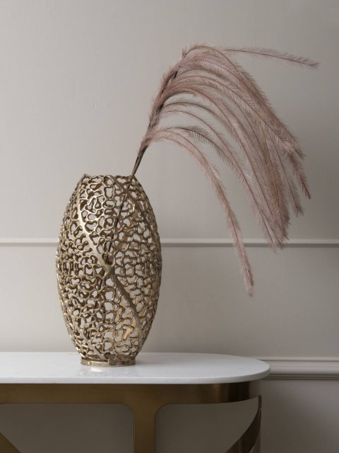 Libra Interiors Coral Aluminium Barrel Vase in a Gold Finish