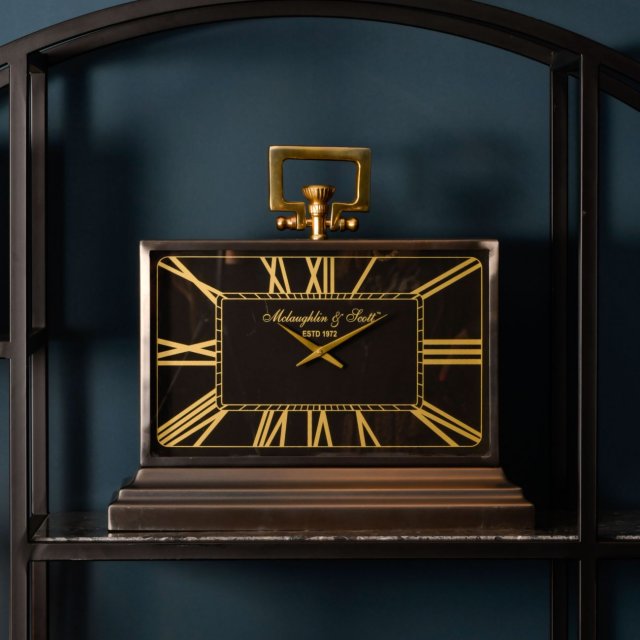 Iconic Langley Medium Black and Gold Aluminium Rectangular Clock