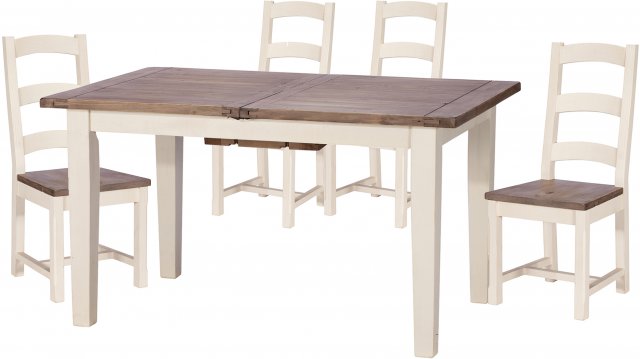 French Country 140cm Extending to 180cm Dining Table with Four Wooden Seat Chairs