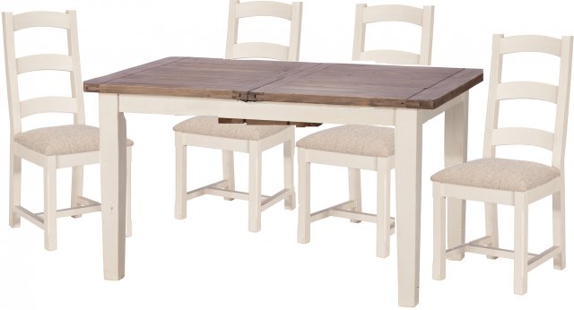 French Country 140cm Extending to 180cm Dining Table with Four Upholstered Seat Chairs