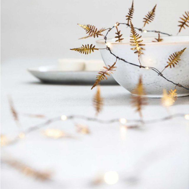 Gold Fern - 20 LED Botanical Art Light Chain - Battery/Timer Operated