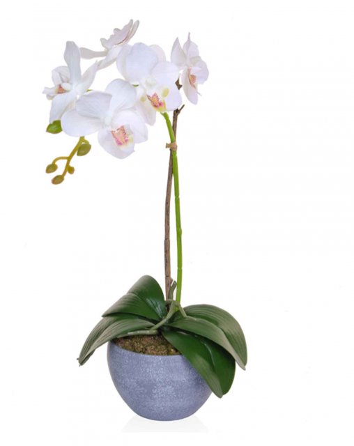 Artificial Single White Orchid In Pot