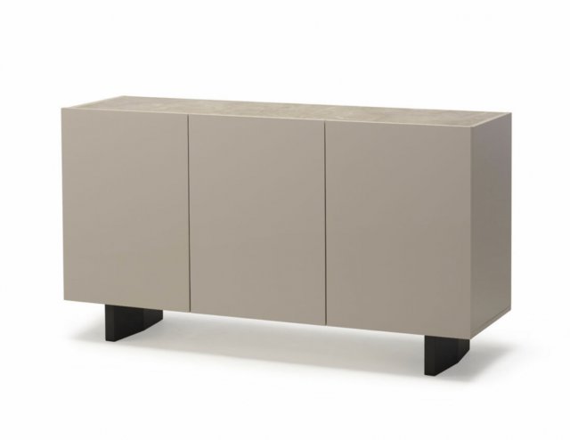 Kalu Three Door Ceramic-Top Sideboard in Light Grey Lacquer