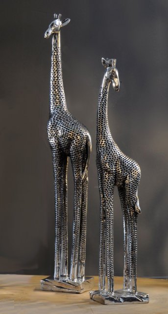 Pair of Giraffe Sculptures in Silver Finish