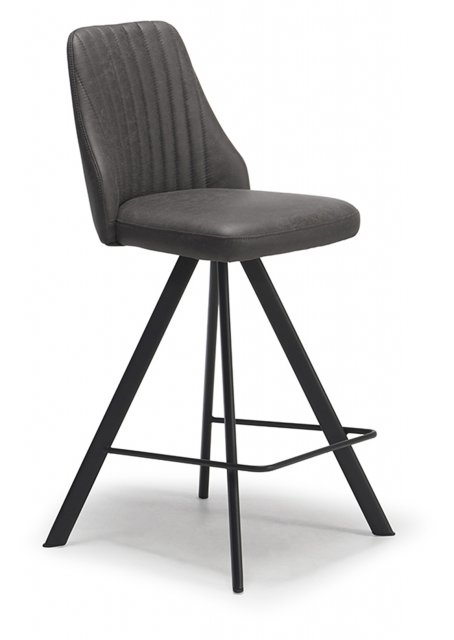 Texas Swivel Counter Stool in Dark Grey Faux-Bison Upholstery