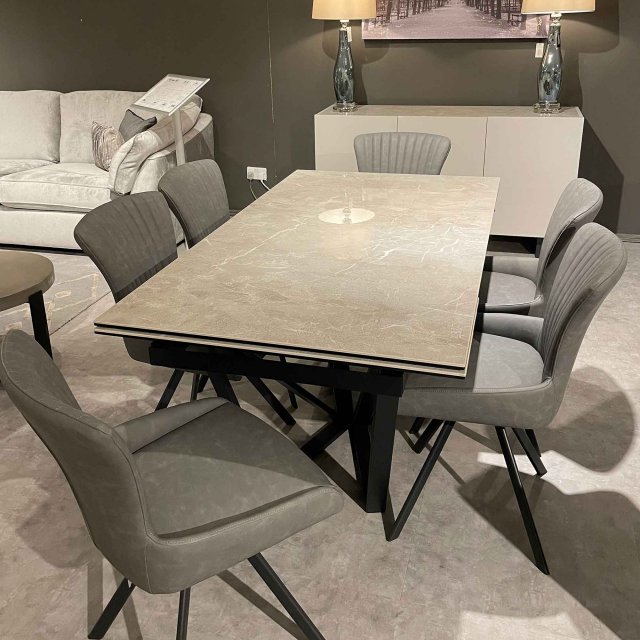 Aquila Dining Set - End Extending Table in Ceramic and Six Victoria Swivel Chairs