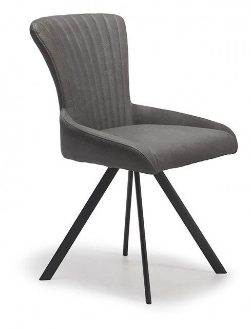 Victoria Swivel Dining Chair in Light Grey Ribbed Faux Saddle Leather