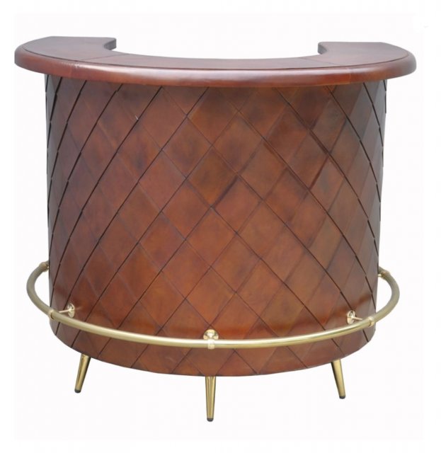 Curved Home Bar In Cognac Leather