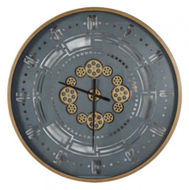 Brunel Industrial Round Wall Clock In Grey/Gold Finish