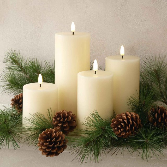 Deluxe Homeart LED Candles Dansk Cream Real Flame™ Set of 4 LED Wax Candles & Remote Control, in a Gift Box