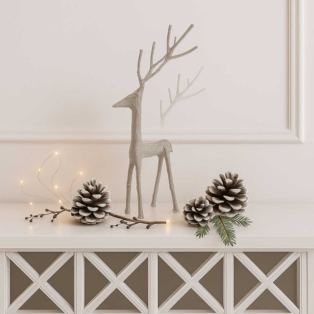 Small Silver Finish Standing Stag Ornament