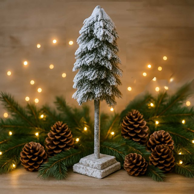Medium Snowy Cedar Tree On a Wooden Plinth