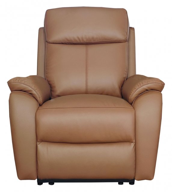 Power Motion Montego Power Reclining Armchair In Tan Leather with Skai Back