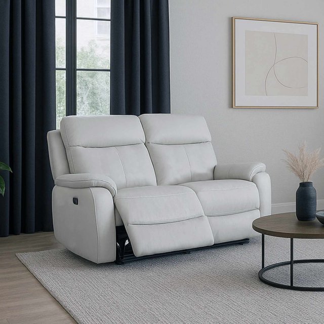 Power Motion Montego Power Reclining Two Seater Sofa In Pewter Leather with Skai Back