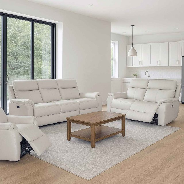 Power Motion Montego Power Reclining Group: 3-Seater Sofa, 2-Seater Sofa & Armchair In Pewter Leather / Skai Back