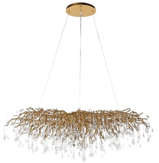 Extra Large Antique Finish Gold Branch Glass Droplet Chandelier