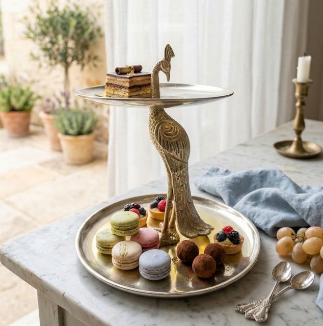 Gold Peacock Two Tier Cake Stand