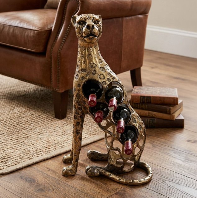 Gold Cheetah Five Bottle Wine Rack