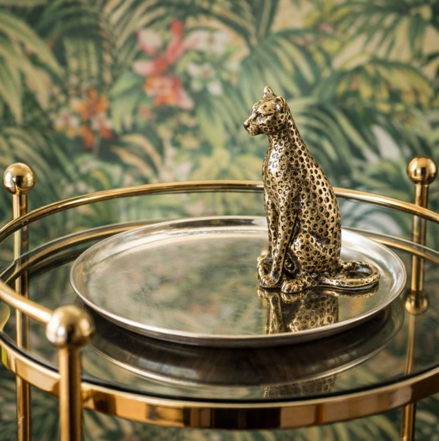 Cheetah Cake Plate in an Antique Gold Finish with Nickel