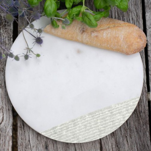 Round White Marble Serving Board with Chisel Detail
