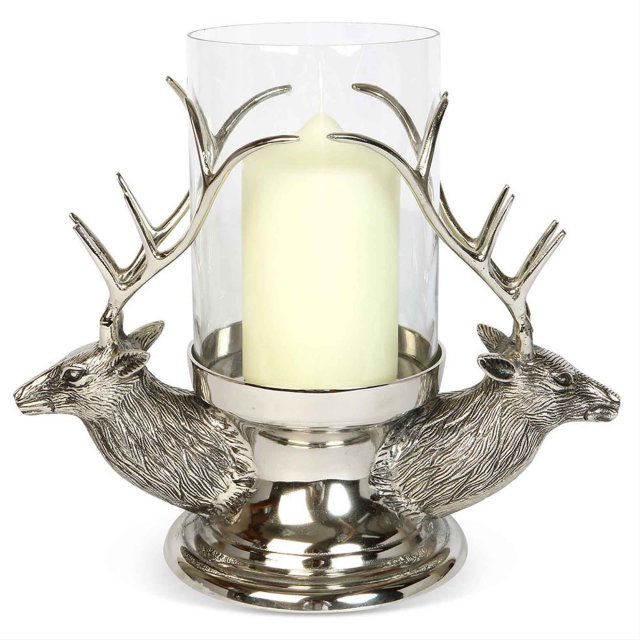 Stag Heads Glass Hurricane Lantern