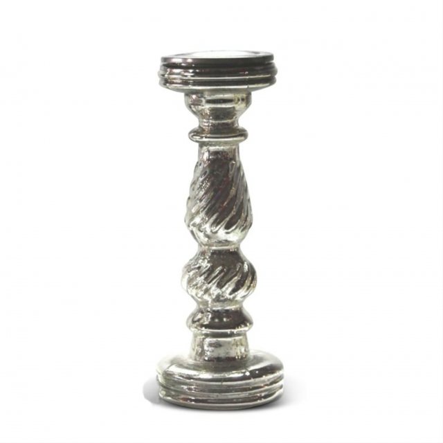 Large Twist Candlestick in Antique Silver Mercury Glass Dansk