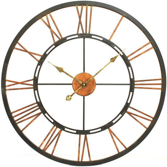 Large Metal Skeletal Wall Clock in Black & Copper Finish 70.5cm