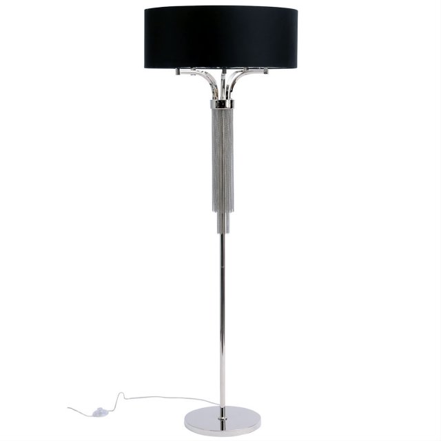 Langham Floor Lamp In Nickel With Black Shade