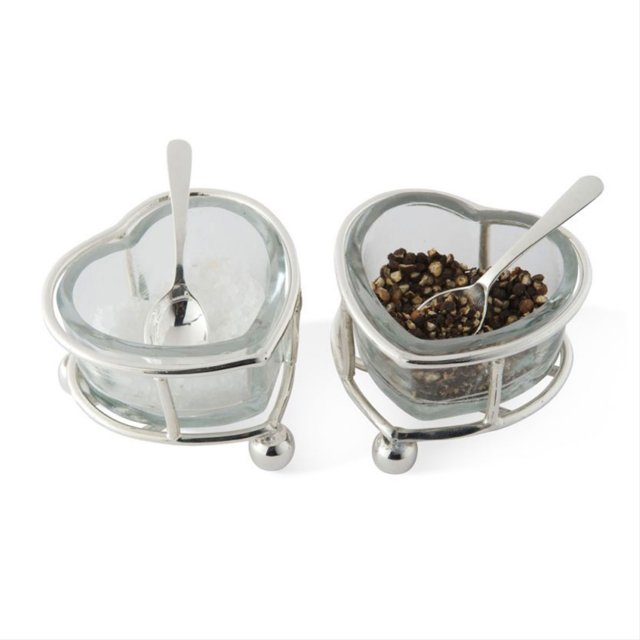 Heart Salt & Pepper Set with Two Spoons