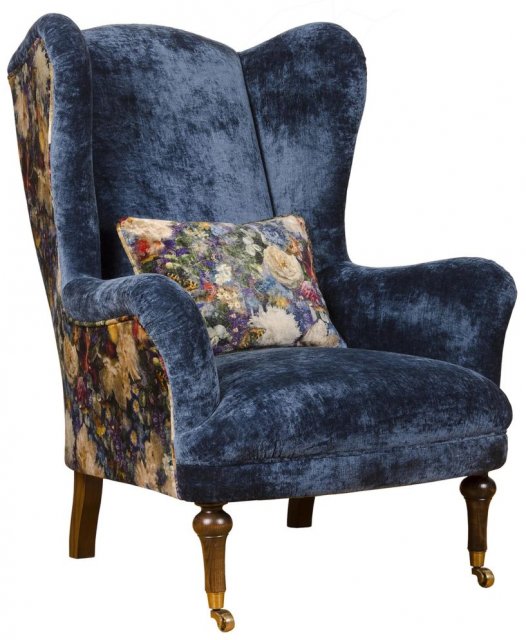 Crawford Wing Chair in Allure Textured Italian Velvet & Printed Velvet Outside Trim