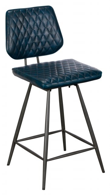 Dalton Swivel Bar Stool In Dark Blue Faux Leather