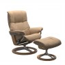 Stressless Mayfair (M) Recliner & Footstool in Paloma Sand Leather & Oak Signature Base