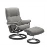Stressless Mayfair (M) Recliner & Footstool in Paloma Silver Grey Leather & Grey Signature Base