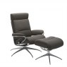 Stressless Tokyo Recliner with Headrest & Footstool in Paloma Metal Grey Leather & Chrome Star Base