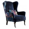 Crawford Wing Chair in Opium Italian Velvet & Printed Velvet Outside Trim