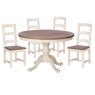 French Country Circular Dining Table with Four Wooden Seat Chairs