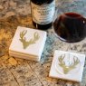 Set of Four Marble Coasters with Brass Stag Accents