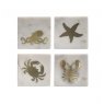 Marble with Brass Coast Accent Set of Four Coasters
