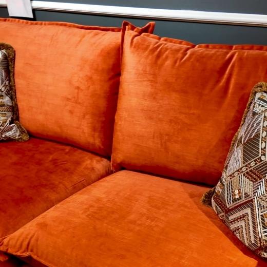 A little colour can change the whole room. Meet the large Dante sofa in Ombra 3330 Pumpkin, a bold or...