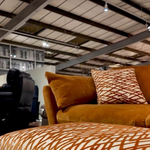 The seat everyone will claim first. Meet the Eldon cuddler in Fabric Range C, styled with a pouffe an...